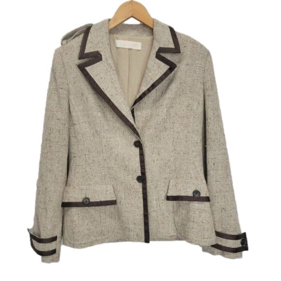 Valentino Silk Blend Blazer Jacket Tan Knit Women's - Picture 1 of 14